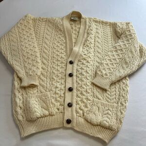 Cladyknit Fisherman Cable Knit Cottage Core Grandma Core Sweater Cardigan Sz XL